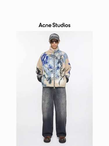 3091# 官网品质Acne Studios25新款水洗手绘泼墨工艺.Ac阔腿磨破牛仔长裤.宽松版本.男女同款 码数：Xs.S.M.L
