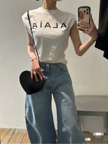 alaia 2025春夏新款无袖T恤 经典字母Logo 爆款黑色白色Sml，