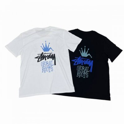 stussy Tee Global Roots 皇冠金典Logo 斯图西短袖T恤 *21S 220G 正品圆桶无缝面料100%纯棉 colour 白-黒 S M