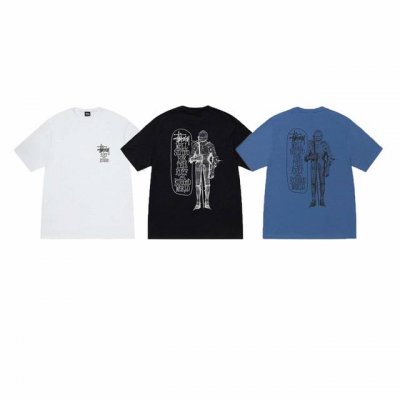 款号Xb2051# Stussy斯图西 Ss25 盔甲骑士短袖T恤男女同款 230克纯棉圆筒布版型 两侧面不带缝线 正确版本与正品相同。区别市场通货。 颜色：黑