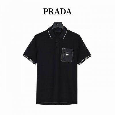 prada 普拉达 胸前口袋三角标短袖polo衫 时尚型裁设计 兼具个性 简约不简单 客供精仿棉打造珠地材质面料,领口丝光面料编织， 内里工整严密,手感柔软细腻