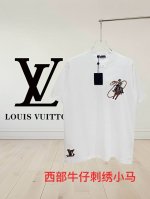 高版本] Louis Vuitton* 路易威登西部牛仔系列刺绣短袖 T恤*宽松版型 客供订织32支双纱280克纯棉面料 此面料要明显好于普通纱的面料 由于纱线