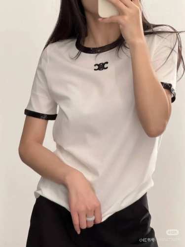 P220 Celin* 25Ss早春新款 凯旋门刺绣珠片短袖T恤丨独家Yb开发！高版出品！进口纯棉面料质感超赞！定制撞色珠片刺绣包边工艺气质少女风减龄又时髦单品