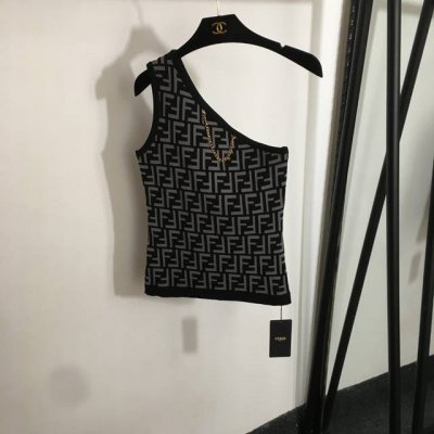 款号20251574 Fend*新款 老花F字母提花 链条装饰斜肩针织背心，白色，桔红色，黑色，36 38 40， 38码；胸围70，长56