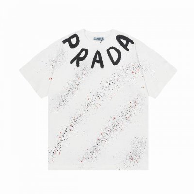 prada 普拉达 2025新款 七彩繁星字母字母Logo 男女同款 短袖T恤 定制320克100％双纱纯棉面料 定染32支双股螺纹 领标吊牌主唛三标齐全 颜色