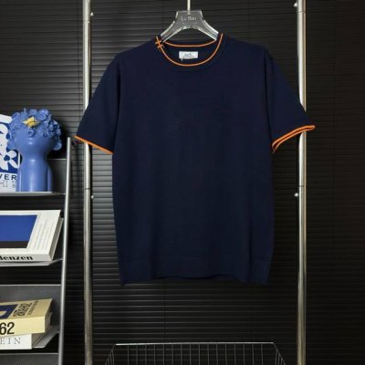 419 当天到货 现货现配 Hermes 爱马仕25Ss拼色领 针织衫短袖 原版面料 官网同款 非再生纱 高版本 独立定织面料 经历柔软定型 洗水不变形 面料无