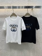 100 Gucci古驰互扣式双G字母贴布刺绣针织短袖 款号：25670103067 颜色：白色 黑色 尺码：均码 80-125斤