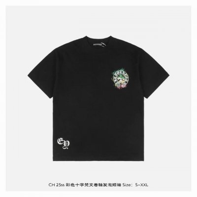 chromehearts 克罗心 25Ss 彩色十字梵文卷轴发泡短袖 面料采用230克重精梳棉 定制32支1*1螺纹 成衣两遍水洗处理 面料舒适亲肤无异感 定制