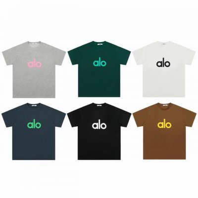 正确版本 Alo 25年新款春夏纯棉260克宽松短袖圆领显瘦男女款慵懒感T恤发泡印花” Aloyoga成立于2007年，专注于瑜伽New Arrivals和功能性运动单品的设计，强