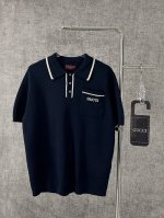 Y220S320Gucci 古驰2025新款polo衫撞色领刺绣Logo上衣 穿上Gucci这款针织polo衫 邂逅意式优雅 经典配色搭配精致撞色饰边 细节处尽