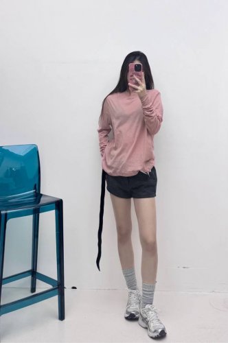 rick Owens 2025春夏超薄80克纯棉针织圆领基础长袖打底T恤 白色 黑色 粉色 码数Smlxl