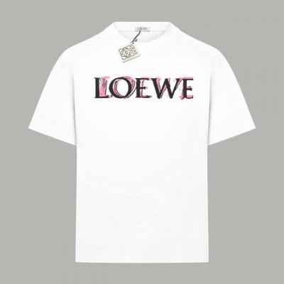 Loewe 罗意威 秀款限定 前后重叠撞色字母Logo 印花双纱纯棉短袖 - 280G双纱纯棉顶级面料 手感柔软 百分百纯棉独家出货 定染硫化黑无尘处理面料 -