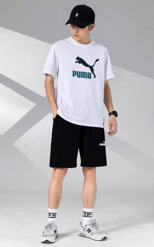 puma 彪马经典短袖短裤运动套装 百搭不挑人 本款T恤采用纯棉面料 吸汗透气 贴身柔软 腰部松紧带抽绳 拉链口袋 运动時候可以放手机钥匙 非常方便 上身效果超