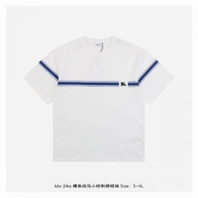 ：180 Burberry 博柏利24Ss横条战马小标刺绣短袖 面料采用260克重精梳棉，定制32支1*1螺纹，成衣两遍水洗处理，面料舒适亲肤无异感，定制定染面