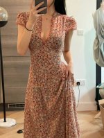 夏款出货波浪边绣花打揽印花03真丝双绉连衣裙。 码数S-Xxl