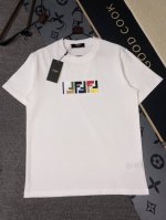 p100 Fendi短袖T恤 工艺：双F字母彩色刺绣 颜色：黑色 白色 码数：S~Xl 面料：精梳紧密棉盖棉280G