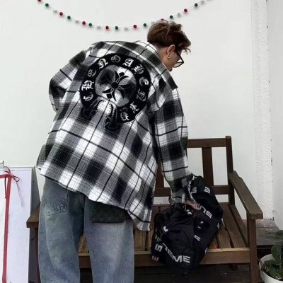 chrome Hearts 克罗心2025春夏款衬衣外套 经典黑白格+植绒烫钻工艺 男女同款 潮人必备款 码数 S- Xl