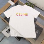 130 【款号：Kl5011】高版本 2025新款Celine赛琳渐变字母图案Logo印花休闲情侣宽松短袖T恤，独一无二的活性环保面料染色，32支双纱精梳纯棉爽
