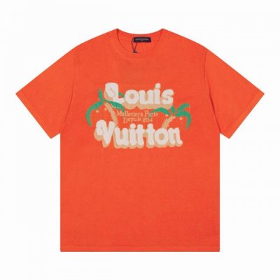 lv 路易驴家椰树涂鸦Logo提花圆领针织T恤 颜色 橙色 码数 M L Xl Xxl