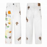chrome Hearts Ch克罗心 25Ss 白底拼豹纹中古涂鸦绘画高街牛仔裤 克罗心里面颜色最能打的裤子啦啦啦 采用珠帆布面料 重工水洗使面料上身更有质感