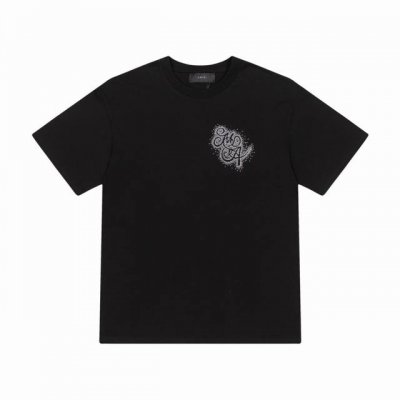 8047# ,Amiri烫钻宽松版短袖T桖，采用300克重面料。颜色：黑色，尺码：S M L Xl