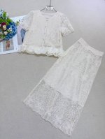 套装 2025年夏季法式轻奢粉色蕾丝短袖上衣半身裙两件套装女装 面料：蕾丝 Smlxl M码胸围88肩宽34衣长53腰围66裙长74 每个码胸围平铺腰围相差，衣