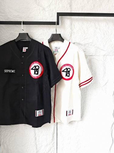 Supreme X 40 Acres 联名款 Ss Week9 Twill Baseball Jersey 后背数字英文Logo贴布绣花舒适简约休闲短袖美式潮流