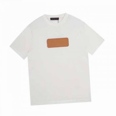 180 路易威登 Louis Vuitton 夏季新款 皮革贴饰针织圆领短袖 采用60支高品精疏棉纱，进口机Muratec14针织造，毛料防缩水洗水处理，定制皮