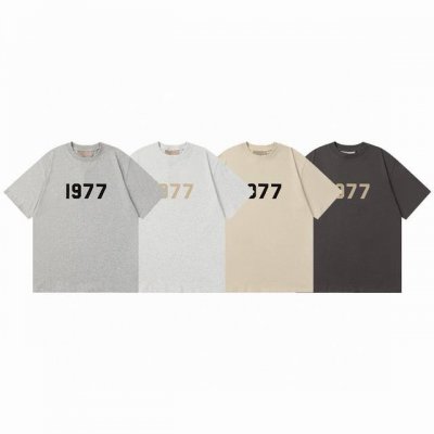 fear Of God Fog Essential复线1977系列经典植绒字母Logo印花圆领短袖T恤 Color：小麦色 黑色 浅灰色 深灰色 Size：S