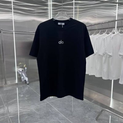 Alo 2025春夏新款 圆领短袖T恤 男女同款宽松版 S M L Xl Xxl 五个码 黑色 白色 灰色 浅绿色