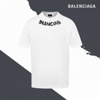 款号Sl171 balenciaga巴黎字母项链发泡印花圆领短袖 发泡印花 情侣同款 全套包装 三标齐全 区别市场通货 随意对比 纯棉280克高克重32支双纱