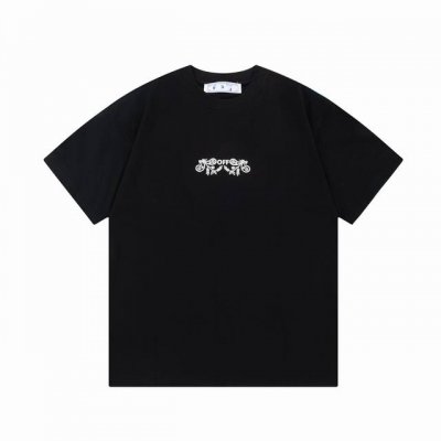 隔天到 Off-White 腰果花～手绘字母大Logo印花 原版面料 官方同款 短袖T恤 定制 260克同缸染面料 手感非常舒服 春夏最新版本 颜色: 黑色 尺
