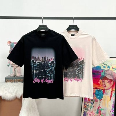 顶级版本 大货挂拍图 #巴黎25Ss天使之城洛杉矶夜景直喷印花短袖# balenci*Ga巴黎# 面料采用260G巴黎专用双纱*高克重1比1双纱罗纹 前幅采用进