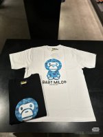 001044款A Bathing Ape Ss23 Baby Milo 蜂巢迷彩卡通图案短袖T恤 男女同款 码数Smlxlxxl 黑色白色