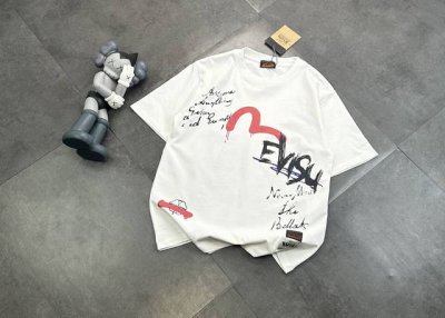 潮牌Evisu福神涂鸦直喷技术工艺情侣款短袖T恤！ 240G双纱潮牌专用棉，纹理清晰，质感满满，同缸定染1×1无色差精密纯棉螺纹，层搭叠穿，自留好货，强烈推荐
