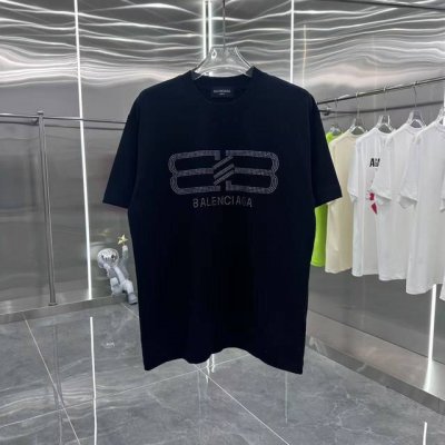 Bal 巴黎世家 2025春夏新款 圆领短袖T恤 烫钻 男女同款宽松版 S M L Xl Xxl 五个码 颜色：黑色 白色 青柠黄