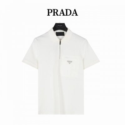 prada 普拉达 25Ss新款胸口口袋半拉链短袖polo衫 原版品质欢迎对比 1:1经典复刻 合身版型polo 衫 选用专柜优质大网眼布珠地棉面料打造 跟市场
