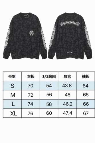 现货 p1109801 Ch新款潮牌字母暗纹十字架满印马蹄梵文卷轴男女款长袖T恤 克 85%棉，15%锦纶. 颜色：黑色 码数：S M L Xl