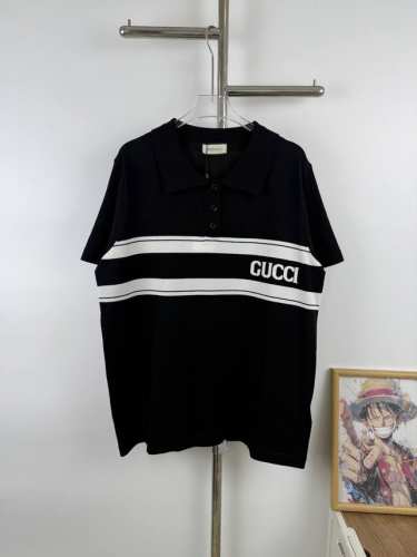 款号G40 新款Gucci 古驰新款商务条纹针织Polo衫短袖男女款 经典简约的小标刺绣设计，商务休闲皆宜，不花哨也不单调，百搭不挑人款 颜色：黑色 尺码：S