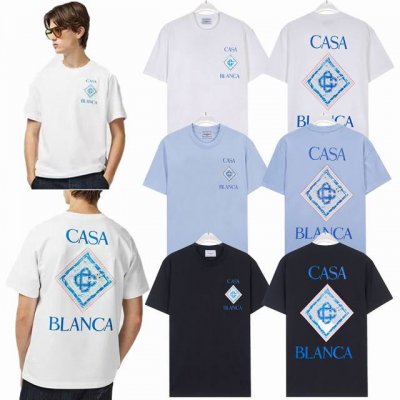 832# 260克 Casablanca 卡萨布兰卡 25春夏新款 前后字母Logo印花短袖T恤，采用260克32支紧密双纱纯棉面料，面料柔软。 颜色: 黑色