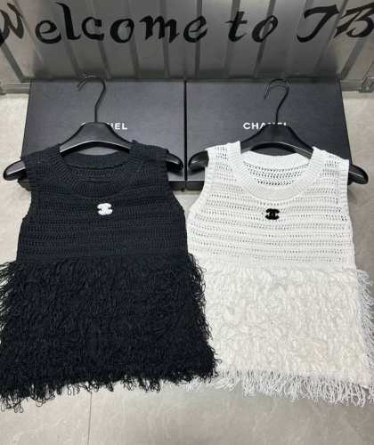 Chanel香奈儿小香立体双C镂空流苏针织背心 款号：25670104212 颜色：黑色 白色 尺码：均码 80-125斤