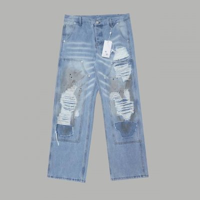 Mm6 Maison Margiela 破洞做旧涂鸦 男女同款 牛仔裤 Mm6重工洗水割破脏效果，超级百搭好看男女同款牛仔裤！ 码数: S M L Xl