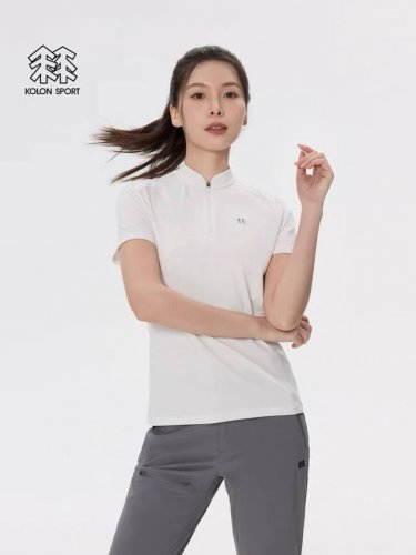 可隆女士半拉链短袖T恤上衣休闲运动款式Kolon Sport可隆女款半拉链短袖吸湿速干T恤亲肤透湿轻薄夏上衣Kolon Sport可隆户外休闲衣女子隐藏式半拉链