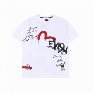 evisu 福神 25Ss 涂鸦手绘字母印花短袖 新款印花260克重双纱紧密纯棉面料 严选好货 size:S-Xxl