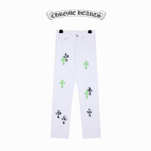 克罗心原版神裤！ 款号：X064 上新！Chrome Hearts Ch克罗心24Ss英伦限定白拼苹果绿贴皮拼斑马牛仔裤，颜值爆表，堪称克罗心裤王！ 精选珠帆布