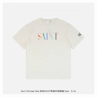 本地自取：210 saint Michael 24Ss 彩虹Saint字母印花短袖 整体面料选用260克100%纯棉16织双纱汗布面料，圆筒无侧缝面料，螺纹选用