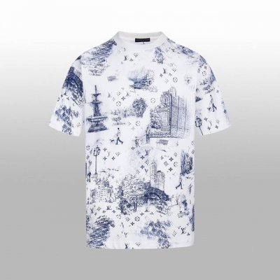 高版本 1V 春夏新款短袖T-Shirt 欧洲数码直喷技术 260克高克重棉感面料 挺括有型 图案清晰如手绘 复古插画 无性别穿搭 情侣闺蜜可同款演绎 单穿慵懒