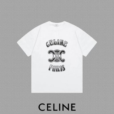 Celine 赛琳] 2025Fw短袖T恤 字母Logo印花 高端26S双纱300克面料 重磅面料 定制拉架罗纹同缸同染 三标齐全 男女同款 颜色 黑色 白色