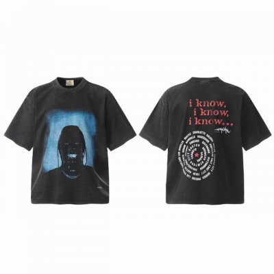 Vt952 Travis Scott斯科特联名Utopia Tour乌托邦巡演惊悚人像数码直喷印花复古水洗做旧短袖T恤 小领口设计 白墨数码直喷印花 高街复古重