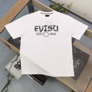 款号 Ws2459 高版本 2025新款Evisu福神家花小海鸥字母Logo图案印花休闲情侣圆领短袖T恤 经典永远不会过时 人手必备款 250G双纱纯棉不起球不